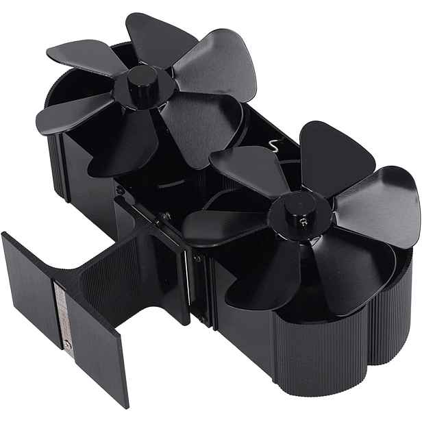 Tichý ventilátor pro kamna na dřevo, 2 motory, 4 lopatky aktivované teplem