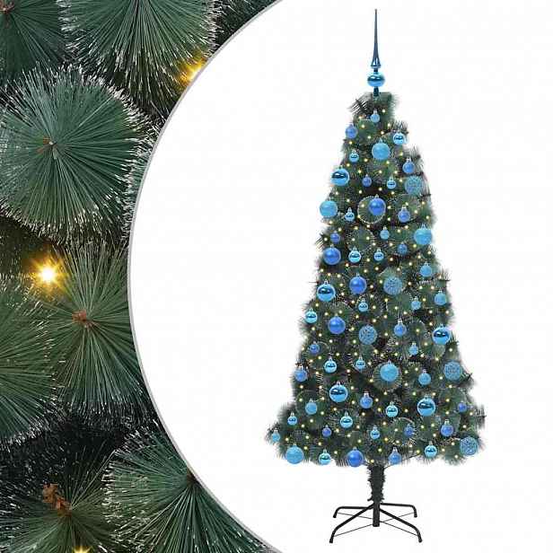 vidaXL Umělý Vánoční Stromek s Osvětlením a Sada Míčků Zelená 180 cm