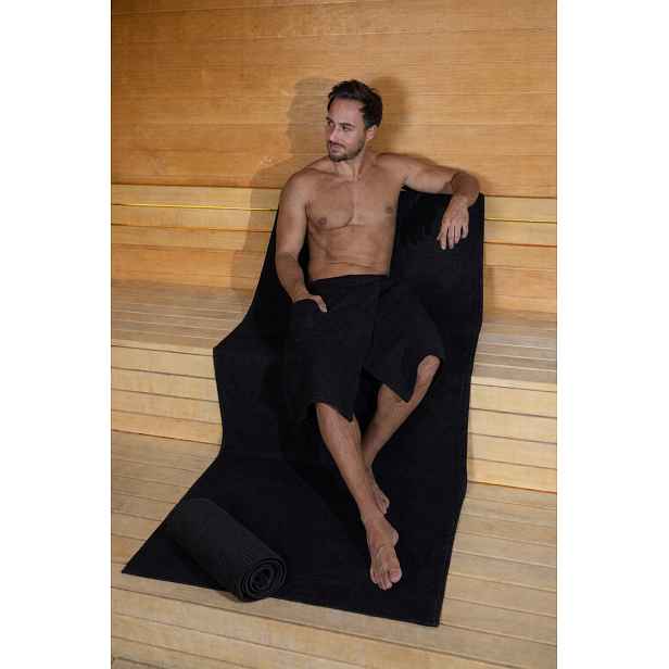Kilt Wafel s kapsou VitalHome 60x150 cm na suchý zip do sauny Černý
