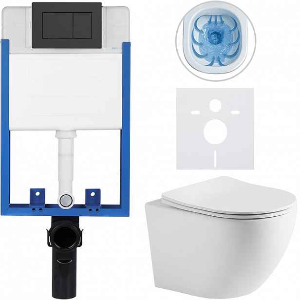 Kompletní WC set Profi/Cesso - bílá matná - WC tlačítko Classic/Černá matná - pro zazdění - 49x36 cm - 8050BD20