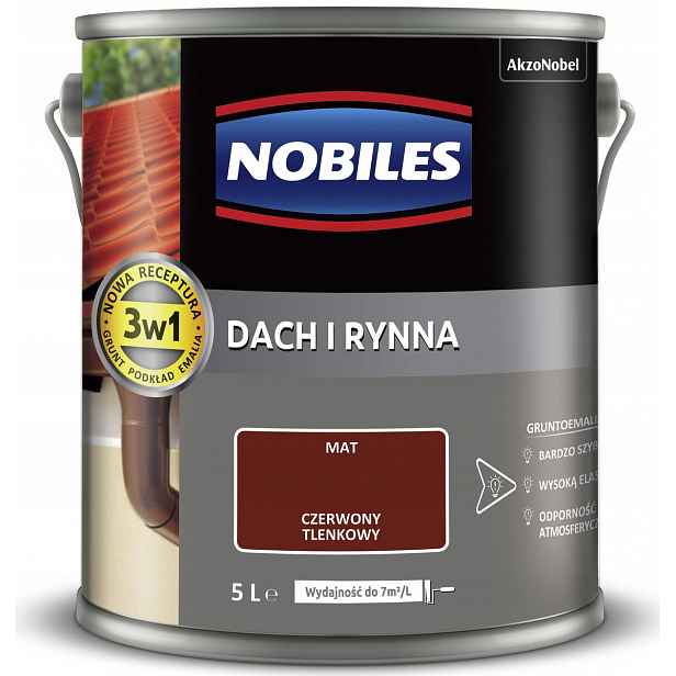 Nobiles Barva pro malování střech, střech a okapů 5L Červená Oxidová