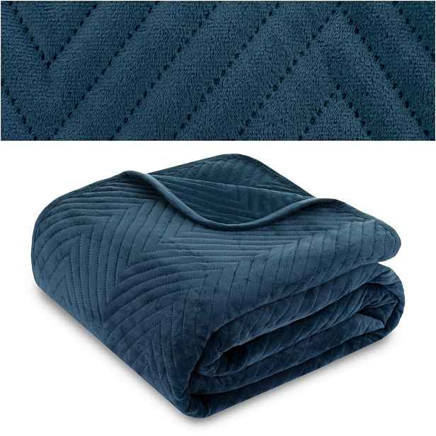 Přehoz na postel pohovku 220x240 prošívaný vzor rybí kosti Velur Caden Modrý
