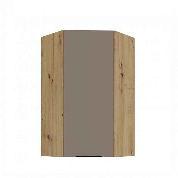 Vysoká horní rohová skříňka LUNARA 1 - 60x60 cm, tmavě béžová / dub artisan