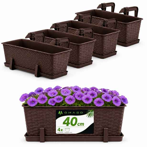 4 x Květináč Balkonový Truhlík 40 cm Držáky Bronzová Sada