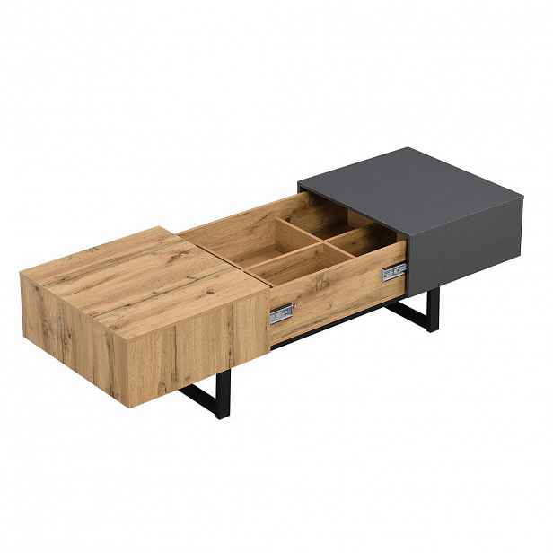 Modfu KONFERENČNÍ stolek z dřevotřísky 100x40x55 cm přírodní s posuvnou deskou a úložnými přihrádkami