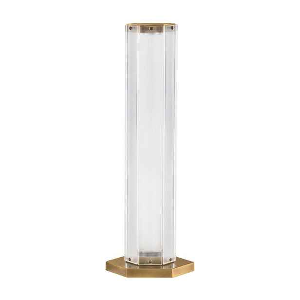 Ocelová LED stolní lampa v mosazné barvě se skleněným stínidlem (výška 55,5 cm) Essenzo – Nova Luce