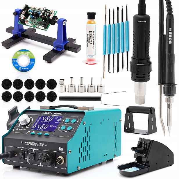 Sada Pájecí Stanice Odsávací Hot-air Hrotová 4V1 Yihua 992DA+ Doplňky