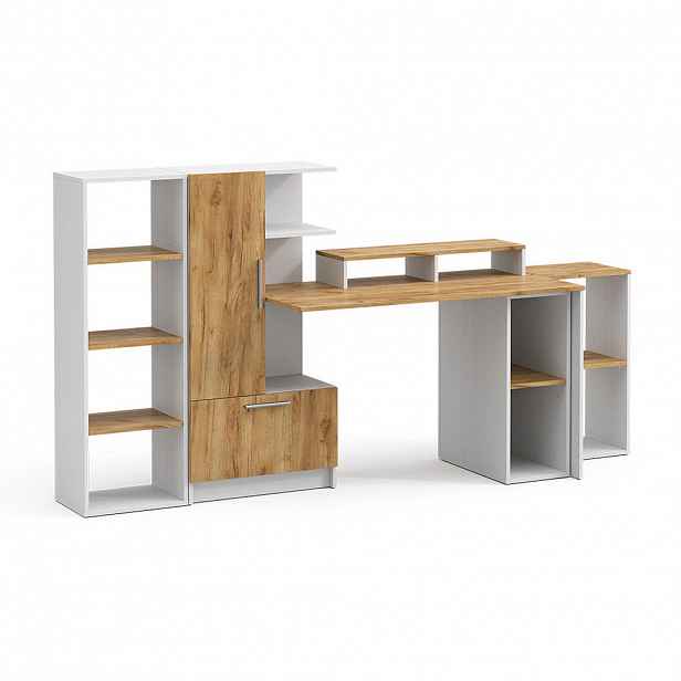 Vicco PSACÍ STŮL Tomy, Bílá/Zlatý mocný dub, 150 x 59 cm Sada 5 kusů