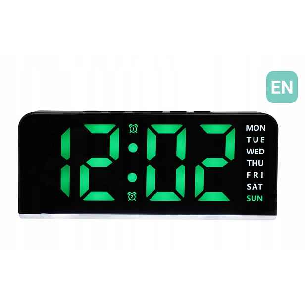 Zelený Budík Led Jvd SB8033.2 Teploměr Podsvícení Dva Alarmy