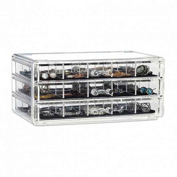 Relaxdays ORGANIZÉR Transparentní akryl 3 zásuvky 10,5 x 23,5 cm