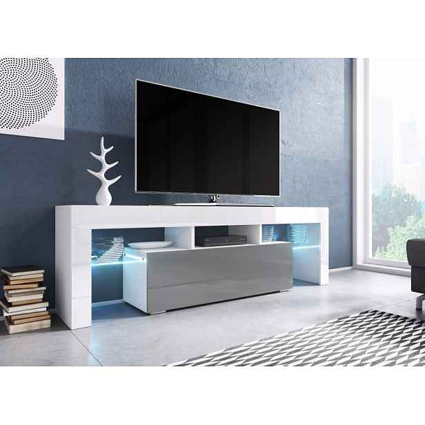 Moderní TV stolek Targa 138cm, bílá/šedý lesk