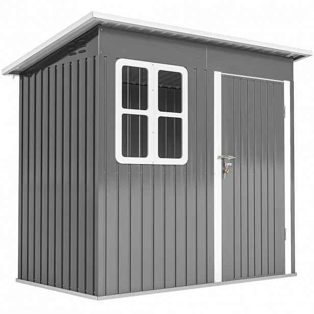 Outsunny ZÁHRADNÍ DOMEK 2,55 m², zahradní domek s pultovou střechou, 221 x 133 x 190/173 cm, tmavě šedý