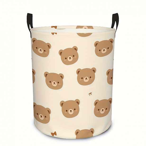 TEMU 1 ks 1 ks Roztomilý medvídek Kawaii skládací koš na prádlo s medvědím potiskem - Velký kulatý vhodný pro hračky, cestování a skladování, plátěný