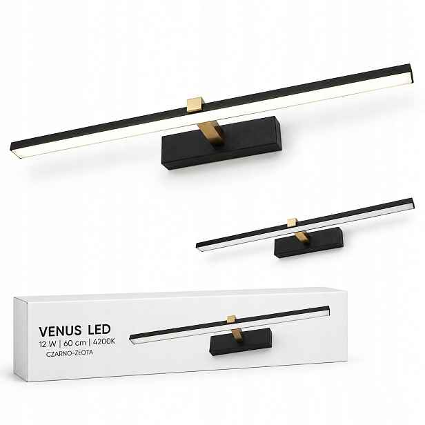 Led lampa nad obraz Venus 12W 60 cm černo-zlatá nástěnná 4200K IP44 840lm