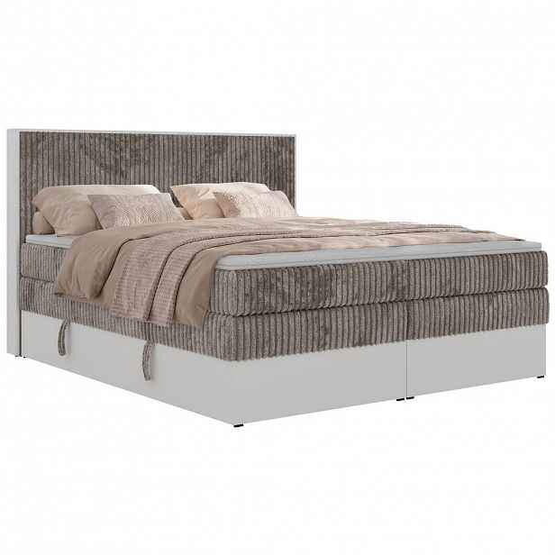 MKS POSTEL BOXSPRING TRAVIT KING 200/200 - Světle hnědá Manšestr - Topper T25 - H4