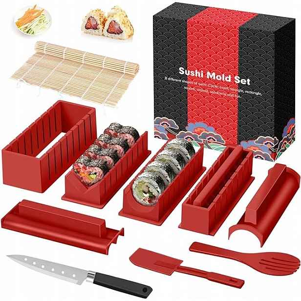 Sada Na Sushi Nůž Formička 12 Kusů Červené Rýže Jako Dárek