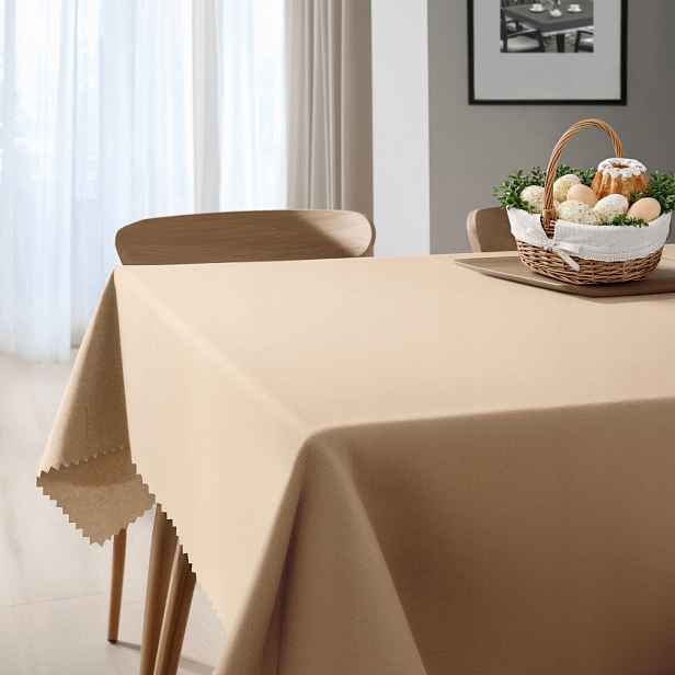 Vánoční ubrus 220x500 béžový, odolný vůči skvrnám, polyester bez vzoru, hladký