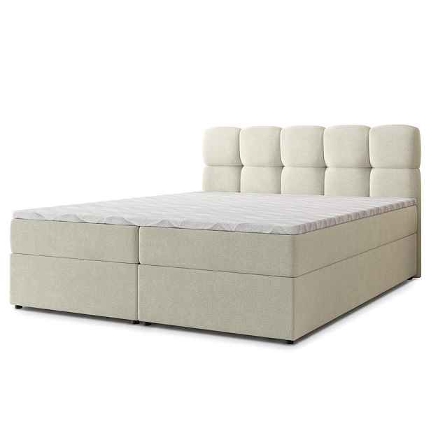 MASSENO AMERICKÁ POSTEL MERU, 200x200 cm s matrací a úložným prostorem, H2+H3, krémová