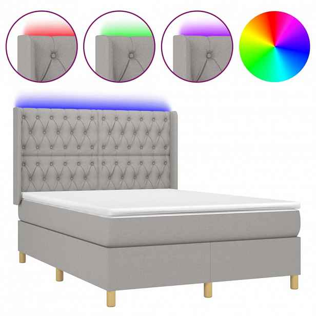 vidaXL Box spring postel s matrací a LED světle šedá 140x190 cm textil