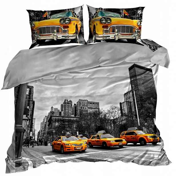 3D Bavlna saténové Povlečení 160x200 cm Taxi