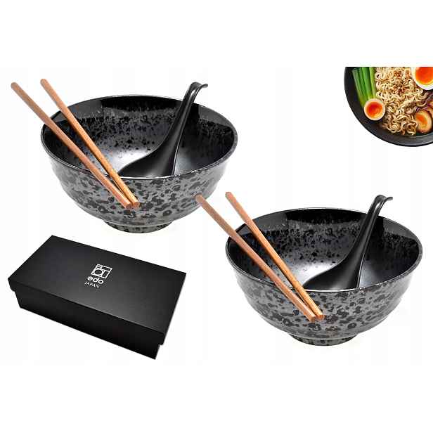 Sada 2 misek s lžícemi a paličkami Udon Koge 800 ml Box