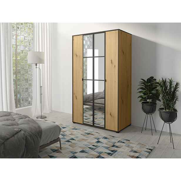 Šatní skříň Oulu I 120 cm, dub artisan/černý HELCEL