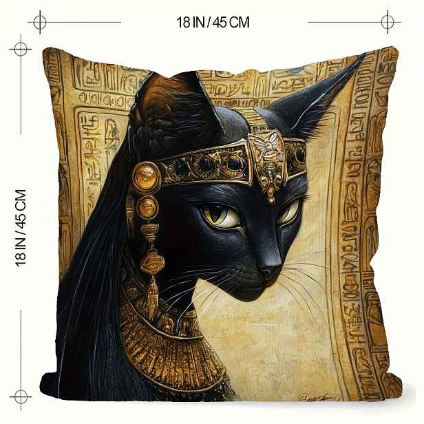 TEMU 1ks Černá kočka se zlatou korunou povlak na polštář, egyptský styl, zipové zapínání – vhodný pro pohovku, obývací pokoj, ložnici, oboustranný,