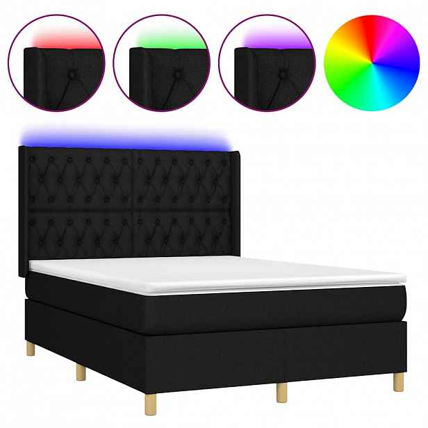 vidaXL Box spring postel s matrací a LED černá 140x190 cm textil