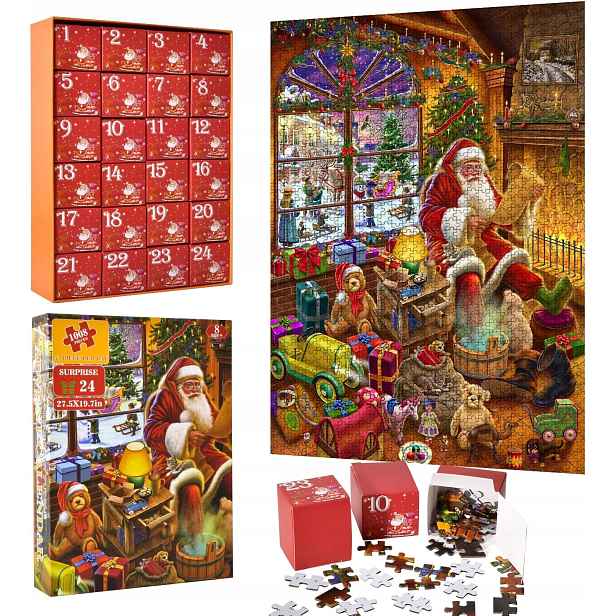Adventní kalendář 2025, 100 8 dílů , puzzle pro děti i dospělé