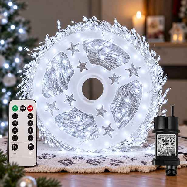 Vánoční Osvětlení Na Stromeček Drátky 1000 Led 30 M Studená Bílá Dálkové Ovládání 8 Režimů IP44