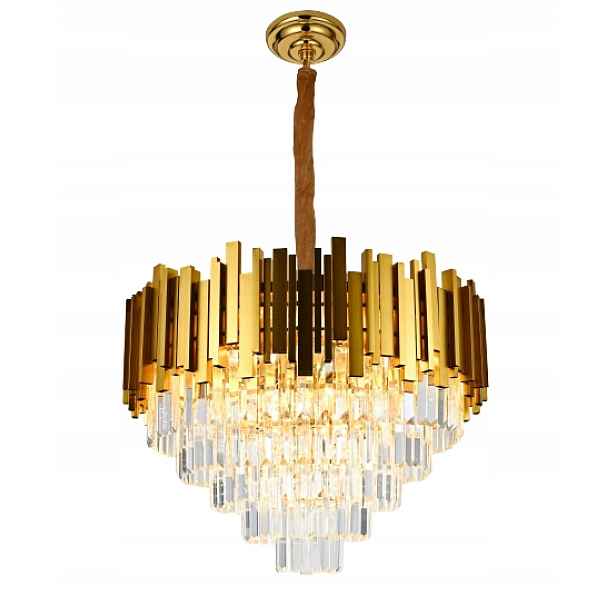 Lustr Křišťálová Lampa stropní zlatá závěsná glamour do obývacího pokoje