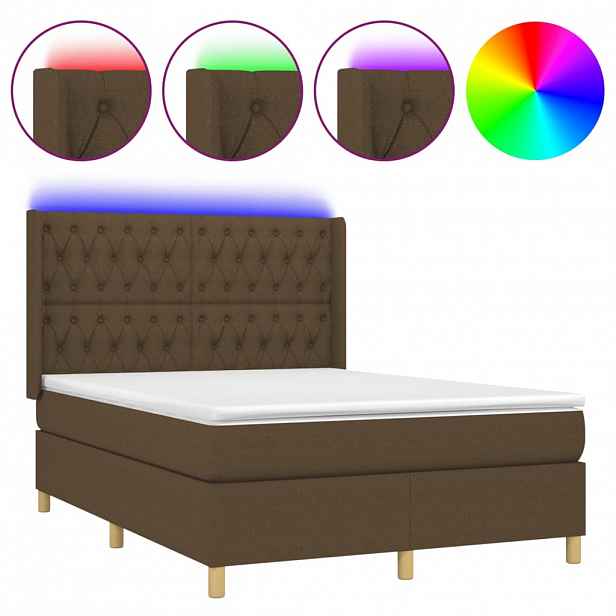 vidaXL Box spring postel s matrací a LED tmavě hnědá 140x190 cm textil