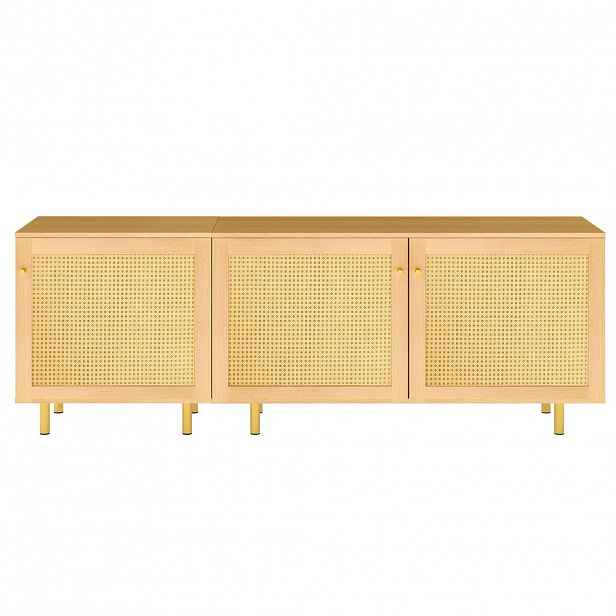OKWISH BOČNÍ skříň 180/40/63 cm přírodní z MDF s modulární konstrukcí a zlatými úchytkami