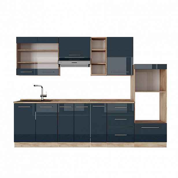 Vicco KUCHYŇSKÝ KOUT Fame-Line Tmavě modrý vysoký lesk/zlatý dub 280 cm , PD Dub
