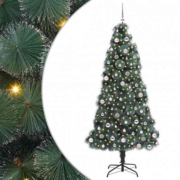 vidaXL Umělý předsvícený vánoční stromek se sadou koulí Zelená 240 cm