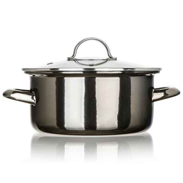 Banquet Hrnec smaltovaný METALLIC Black 20 cm, 2 l, s poklicí, 20 cm