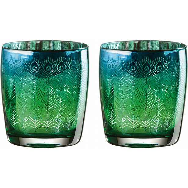 Sklenice Paví Pera Set 2 sklenic Tyrkysová Zelená 450ML Nápoj na vodu