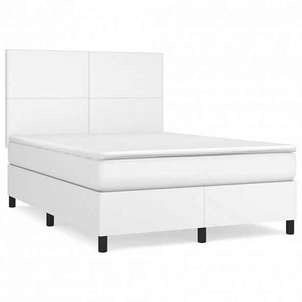 vidaXL Box spring postel s matrací bílá 140 x 190 cm umělá kůže