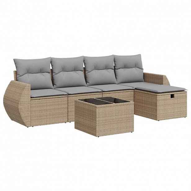 vidaXL 6dílná zahradní sedací souprava s poduškami béžová polyratan