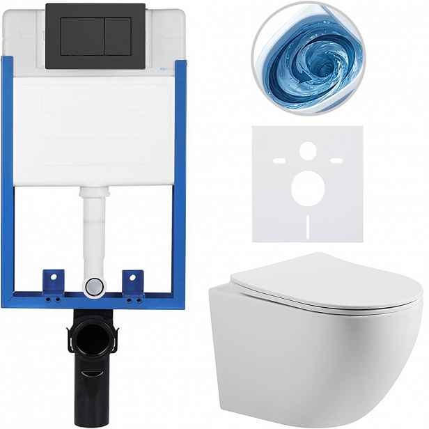 Kompletní WC set Profi/Cesso - bílá matná - WC tlačítko Classic/Černá matná - pro zazdění - 49x36 cm - 8050BD92