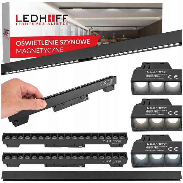 Led kolejnicové osvětlení s magnetickou lištou 2x bodová lampa černá M20