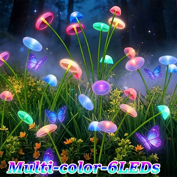 TEMU 10LED Solární Houbová Světla 10/8/6LED Solární Zahradní Reflektory Solární Dekorační Venkovní Světla ve Tvaru Houby Solární Dekorační Světla na