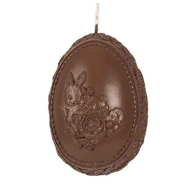 Hnědá dekorace závěsné čoko vajíčko s králíčkem - 8*7*11 cm Clayre & Eef