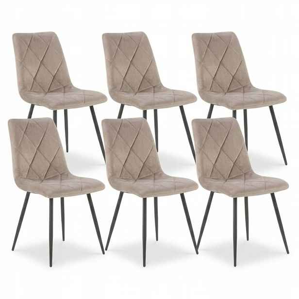 Velurové židle Taupe Čalouněné Velvet Béžové Moderní Do Obývacího Pokoje x6