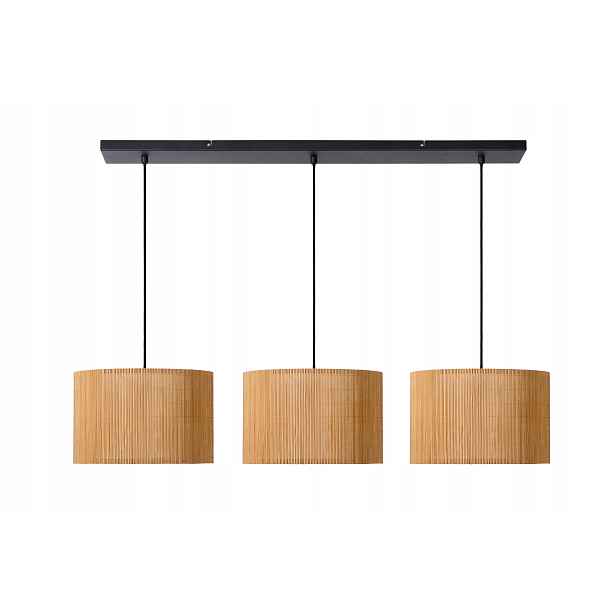Závěsná trojitá skandinávská ratanová lampa světle hnědá nad stůl Lucide