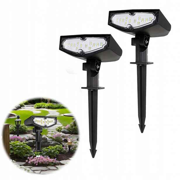 2x Led solární zahradní reflektor 27, 9 CM, Černý, světelný senzor