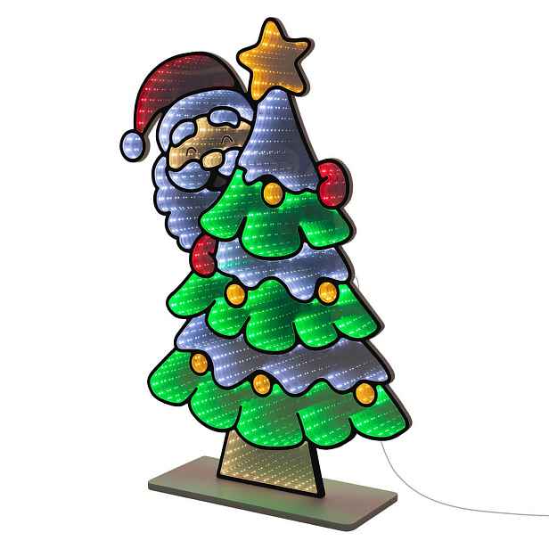 ECD-Germany VÁNOČNÍ DEKORACE Vánoční stromek se Santa Clausem, LED zrcadlo s nekonečným 3D efektem a světelnou řetězem 58x80 cm, interiér
