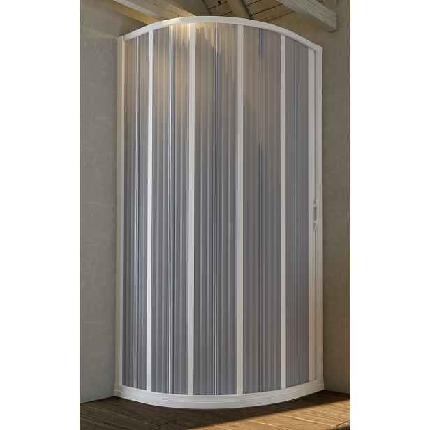 Forte Sprchová čtvrtkruhová zástěna  90 x 90 x185 cm; shrnovací dveře; vstup na straně FLEX - LUNA NEW - ZÁSTĚNU LZE UPRAVOVAT; ZKRACOVAT NA POTŘEBNÝ ROZMĚR OD 70 DO 90 cm