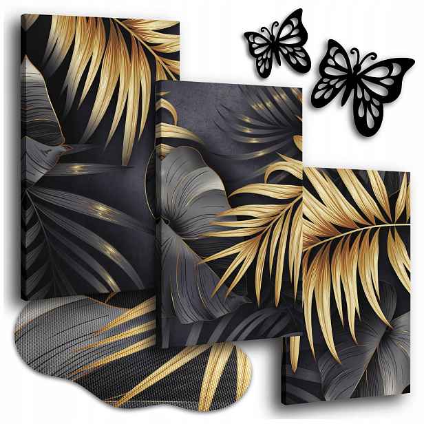 Obraz Na Plátně Listy 150x70 cm Obrazy Do Obývacího Pokoje Zlatá Dekorace Glamur