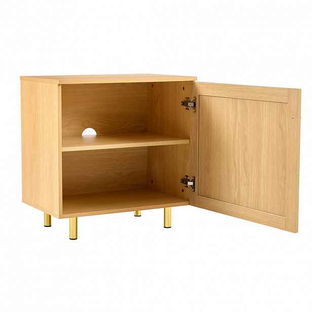OKWISH BOČNÍ skříň 60/40/63 cm přírodní z MDF s ratanovými dvířky a zlatými nohami